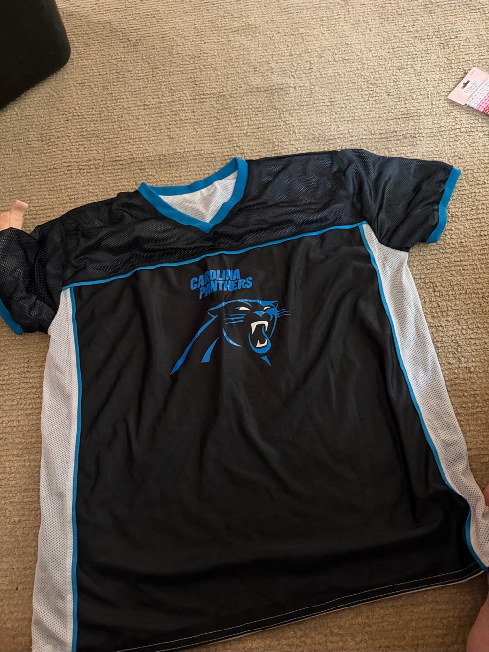Carolina Panthers Men’s Black & Blue Short Sleeve Jersey reversible.